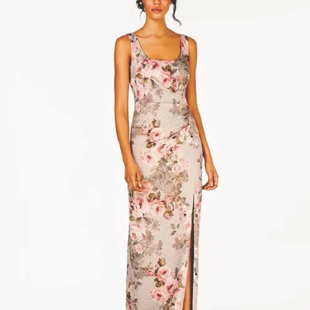 Adrianna Papell floral sparkly leg slit gown dress wedding guest long